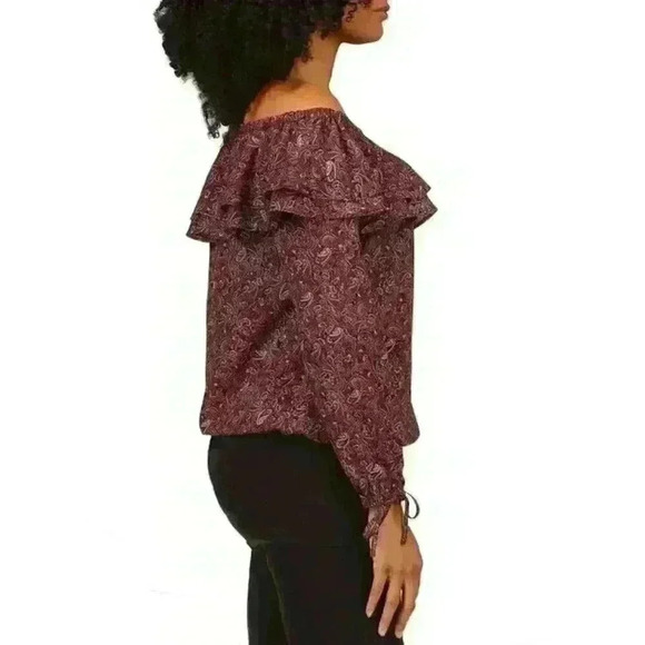 NEW! MICHAEL Michael Kors Women's L Ruffled Off-The-Shoulder Paisley Top NWT $88 - Picture 4 of 4